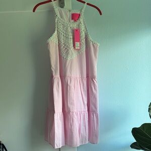NWT Lilly Pulitzer Pink Crochet Yoke Tiered Sundress